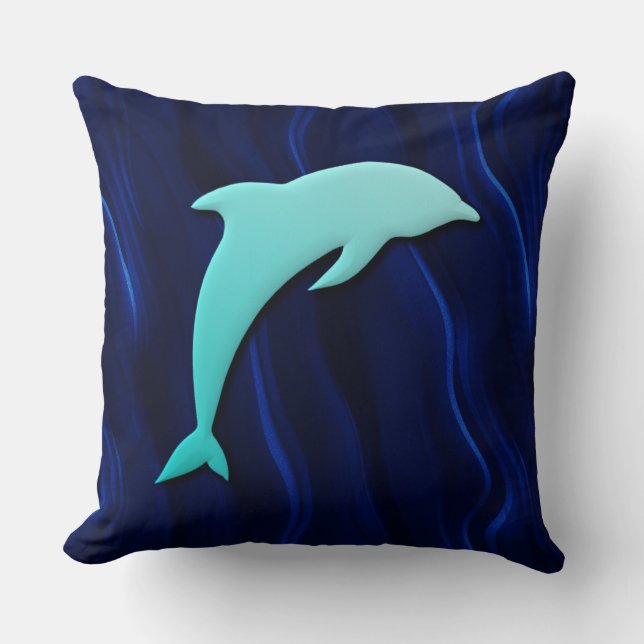 3D-effect blauwe dolfijn diep water zee blauw Kussen (Voorkant)