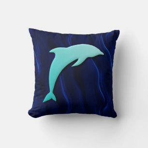 3D-effect blauwe dolfijn op diep water blauw Kussen