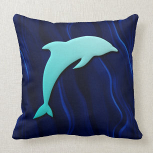 3D-effect Blue Dolphin Deep Water Zee Blauw Kussen