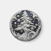 3D Effect Christmas Tree Round Magnet (Voorkant)