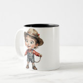 3D Effect Classic Cartoon Tweekleurige Koffiemok (Voorkant links)