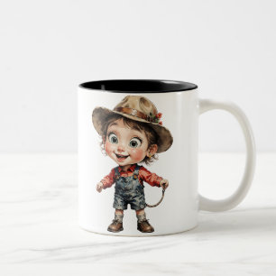 3D Effect Classic Cartoon Tweekleurige Koffiemok