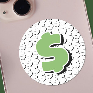 3D-effect groen en wit dollarsymbool Ronde Sticker