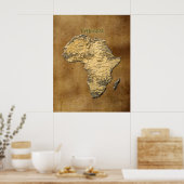 3D-effect Kaart van AFRIKA op Faux Parchment BG Poster (Keuken)