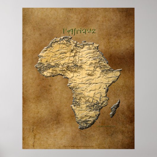 3D-effect Kaart van AFRIKA op Faux Parchment BG Poster (Voorkant)