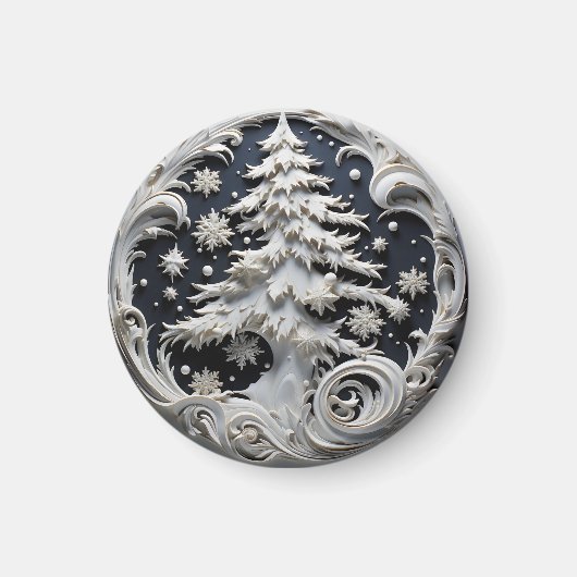 3D-effect kerstboom ronde magneet (Voorkant)