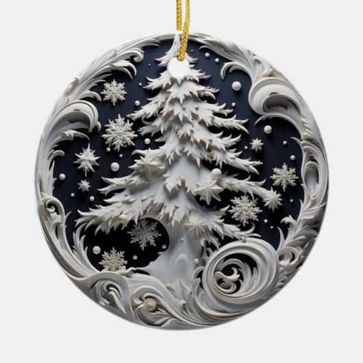 3D-effect kerstboomornament | Aangepaste naam Keramisch Ornament (Voorkant)