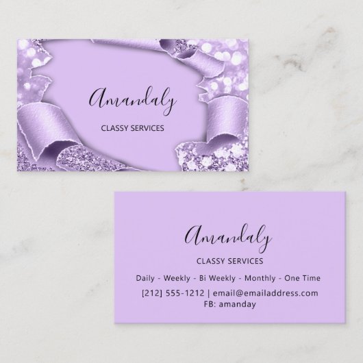 3D Effect §Make-up Event Planner Paarse Glitter Visitekaartje (Voorkant / Achterkant)