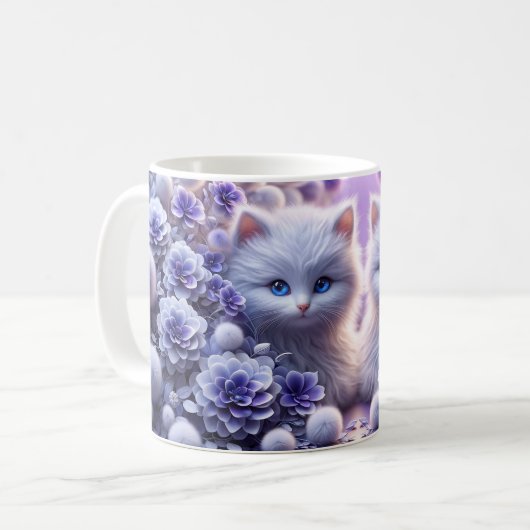 3D-effect mok kat en bloemen - kat mok (Voorkant links)