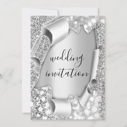 3D-effect op bruiloft Elegant Grey Silver Glitter Kaart (Voorkant)