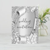 3D-effect op bruiloft Elegant Grey Silver Glitter Kaart (Staand voorkant)