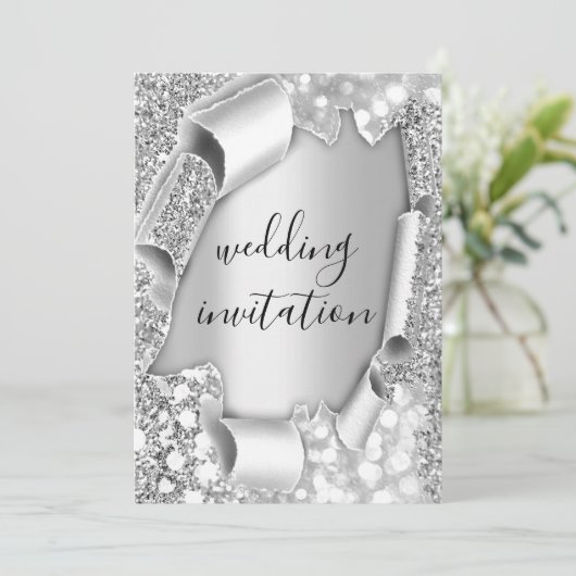 3D-effect op bruiloft Elegant Grey Silver Glitter Kaart (Staand voorkant)