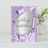 3D-effect op bruiloft Elegant Paars Silver Glitter Kaart (Staand voorkant)