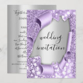 3D-effect op bruiloft Elegant Paars Silver Glitter Kaart (Voorkant / Achterkant)