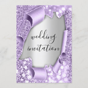 3D-effect op bruiloft Elegant Paars Silver Glitter Kaart