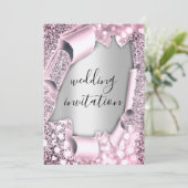3D-effect op bruiloft Elegant roze zilver Kaart (Staand voorkant)