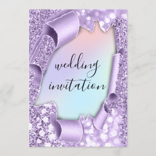 3D-effect op bruiloft Elegant Violet Holograaf Gli Kaart