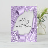 3D-effect op bruiloft Elegant Violet Silver Glitte Kaart (Staand voorkant)