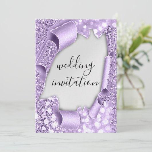 3D-effect op bruiloft Elegant Violet Silver Glitte Kaart (Staand voorkant)