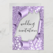 3D-effect op bruiloft Elegant Violet Silver Glitte Kaart (Voorkant / Achterkant)