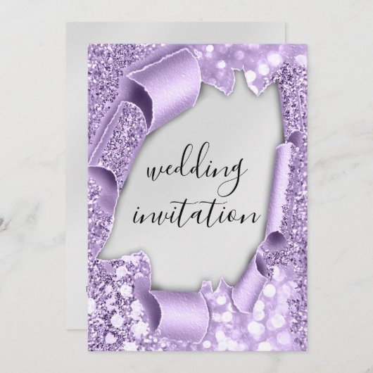 3D-effect op bruiloft Elegant Violet Silver Glitte Kaart (Voorkant / Achterkant)