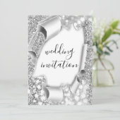 3D-effect op bruiloft Elegant White Silver Glitter Kaart (Staand voorkant)
