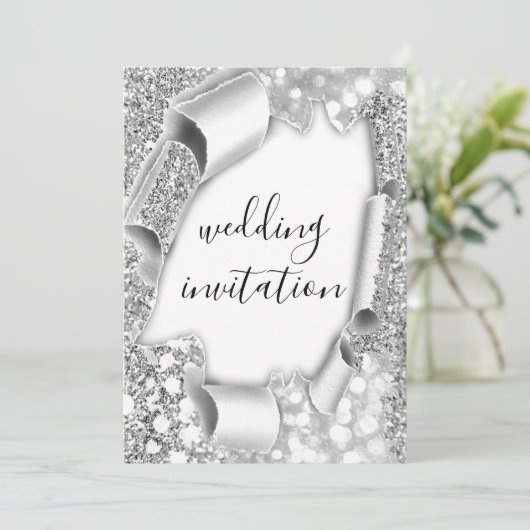 3D-effect op bruiloft Elegant White Silver Glitter Kaart (Staand voorkant)