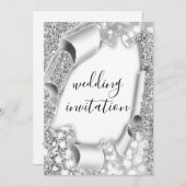 3D-effect op bruiloft Elegant White Silver Glitter Kaart (Voorkant / Achterkant)