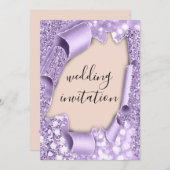 3D-effect op bruiloft Paarse glitter Kaart (Voorkant / Achterkant)