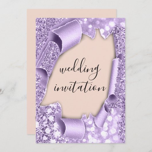 3D-effect op bruiloft Paarse glitter Kaart (Voorkant / Achterkant)
