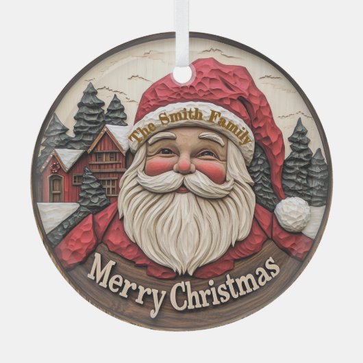 3D-effect Santa Glass Ornament - (Voorkant)
