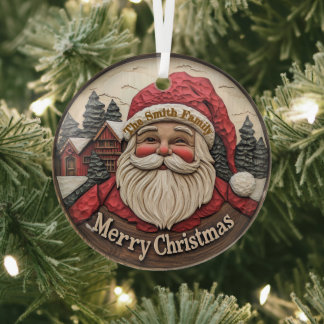 3D-effect Santa Glass Ornament - 