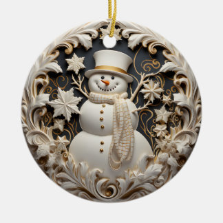 3D-effect sneeuwman kerstornament | Aangepaste naa Keramisch Ornament
