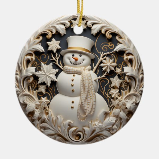 3D-effect sneeuwman kerstornament | Aangepaste naa Keramisch Ornament (Voorkant)