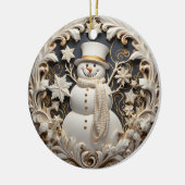 3D-effect sneeuwman kerstornament | Aangepaste naa Keramisch Ornament (Links)