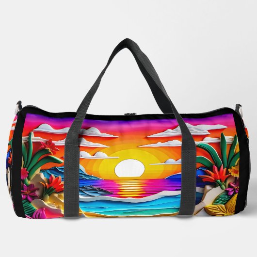 3D effect, strand zonsondergang bloemen wolken sch Plunjezak (Voorkant)