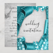 3D-effect - Zilver Grey Blauwgroen muziek Kaart (Voorkant / Achterkant)