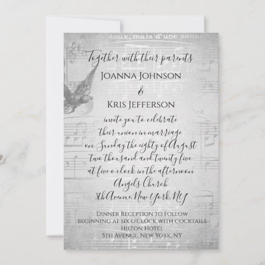 3D-effect - Zilver Grey Paarse muziek Kaart (Achterkant)