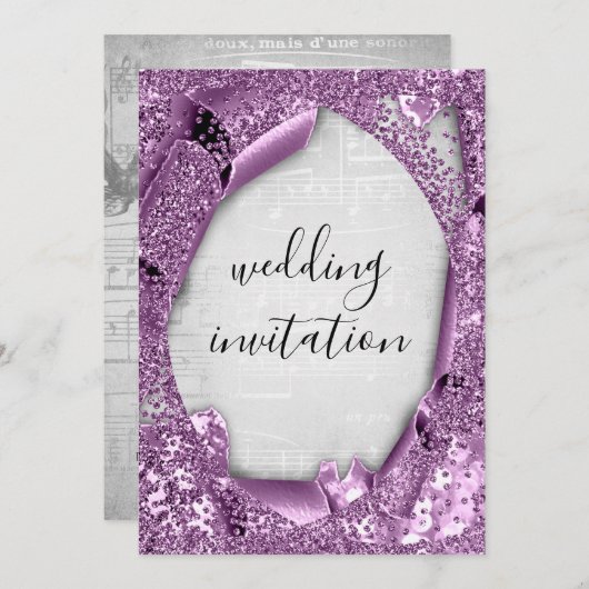 3D-effect - Zilver Grey Paarse muziek Kaart (Voorkant / Achterkant)