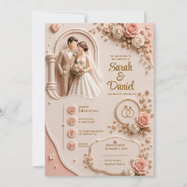 3D Elegante Roze Trouwuitnodiging (AANPASBAAR) Kaart