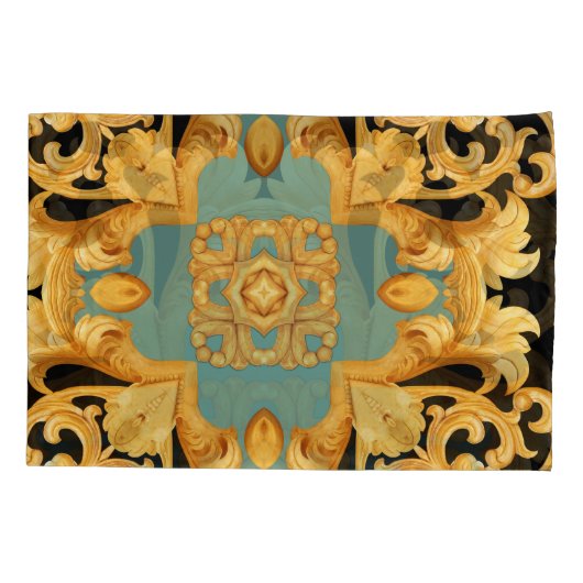 3D-elementen van Golden Baroque Ornament Kussensloop (Achterkant)