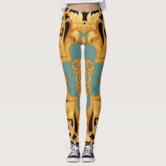 3D-elementen van Golden Baroque Ornament Leggings (Voorkant)