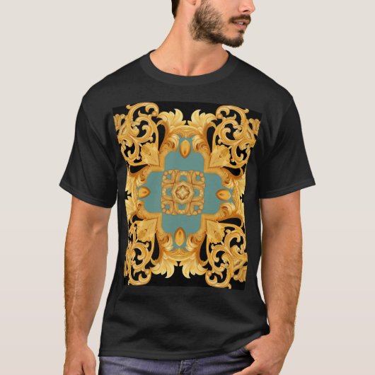 3D-elementen van Golden Baroque Ornament T-shirt (Voorkant)