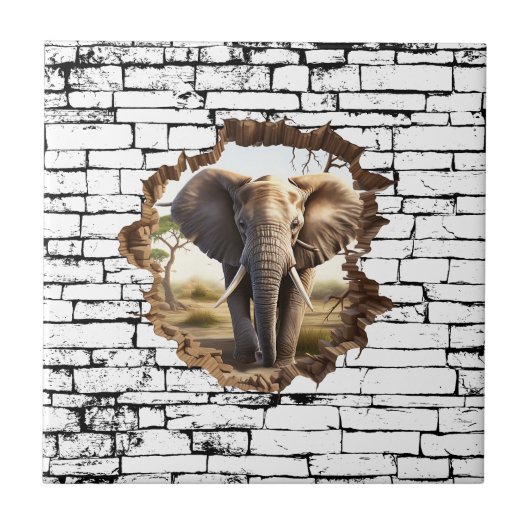 3D Elephant Wall Break Art – Realistic Safari (2) Tegeltje (Voorkant)