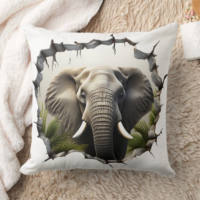 3D Elephant Wall Break Art – Realistic Safari Kussen (Deken)