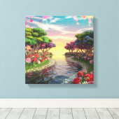 3D Fantasy Zonsondergang Over Serene Lake Met Leve Canvas Afdruk (Insitu (Houten vloer))