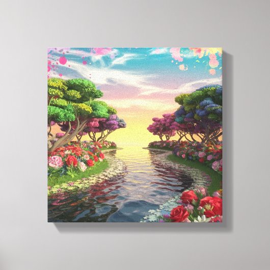 3D Fantasy Zonsondergang Over Serene Lake Met Leve Canvas Afdruk (Voorkant)