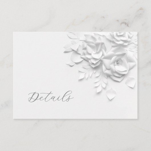 3D  Faux Paper Cut Roses Wedding Details Informatiekaartje (Voorkant)