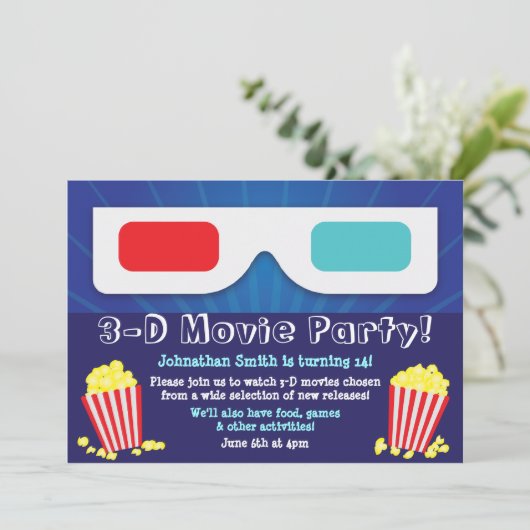 3D Filmfefeestdag uitnodiging (Staand voorkant)
