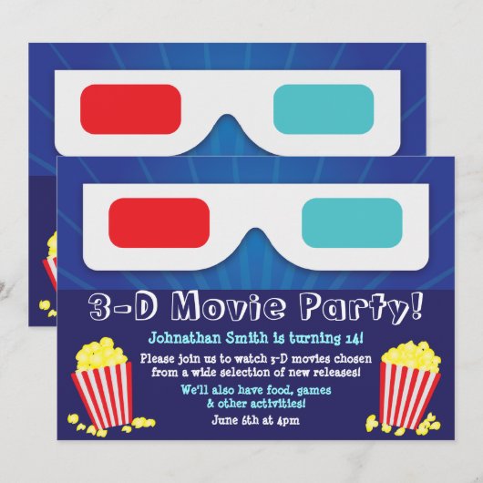 3D Filmfefeestdag uitnodiging (Voorkant / Achterkant)